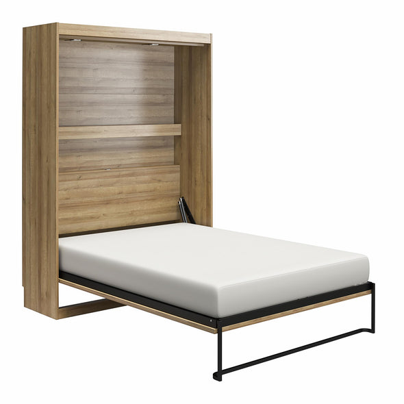 Impressions Full Wall Bed with Gallery Shelf & Touch Sensor LED Lighting - Natural