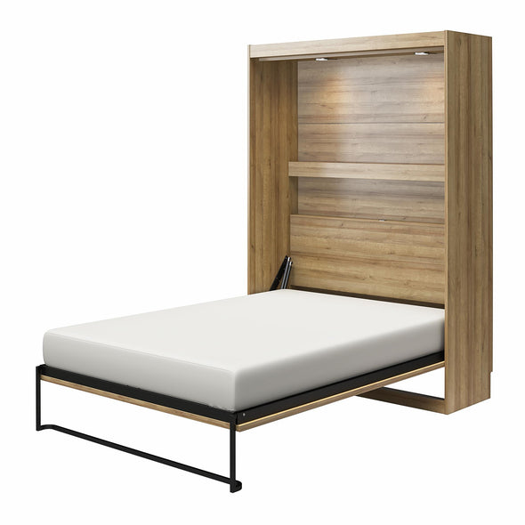 Impressions Full Wall Bed with Gallery Shelf & Touch Sensor LED Lighting - Natural