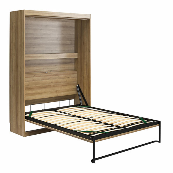 Impressions Queen Wall Bed with Gallery Shelf & Touch Sensor LED Lighting - Natural