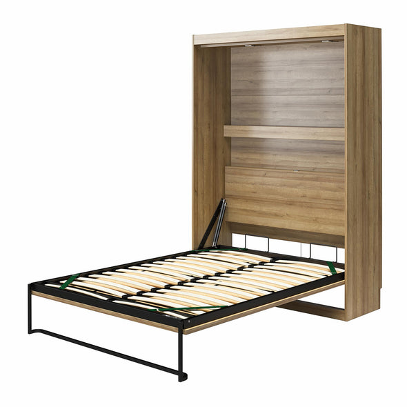 Impressions Queen Wall Bed with Gallery Shelf & Touch Sensor LED Lighting - Natural