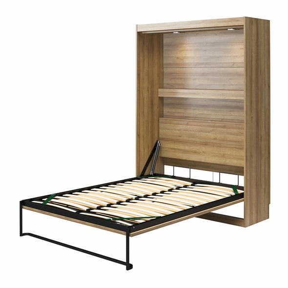 Impressions Queen Wall Bed with Gallery Shelf & Touch Sensor LED Lighting - Natural