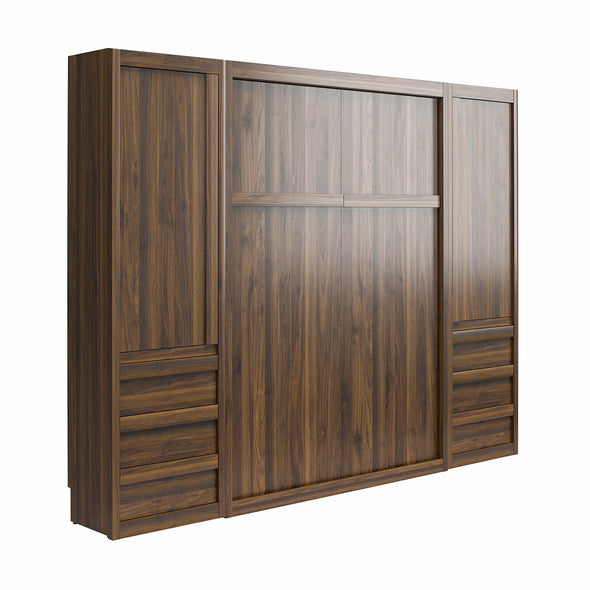 Paramount Full Wall Bed Bundle with 2 Armoire Side Cabinets - Columbia Walnut - Full