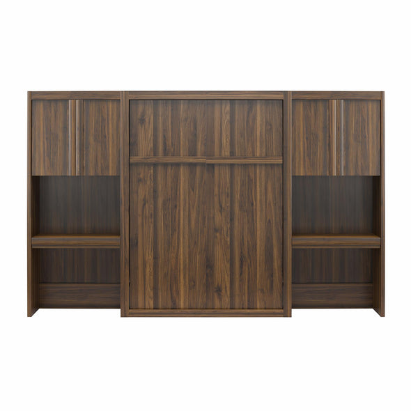 Paramount Full Wall Bed Bundle with 2 Vanity/Desk Storage Cabinets with Drawers - Columbia Walnut - Full