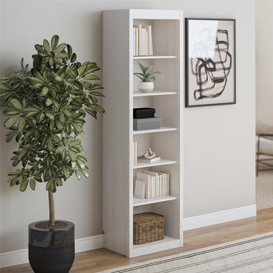 Paramount Tall 6-Shelf Open Storage Tower Bookcase - Ivory Oak