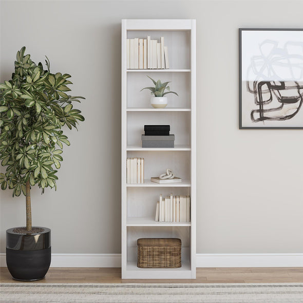 Paramount Tall 6-Shelf Open Storage Tower Bookcase - Ivory Oak