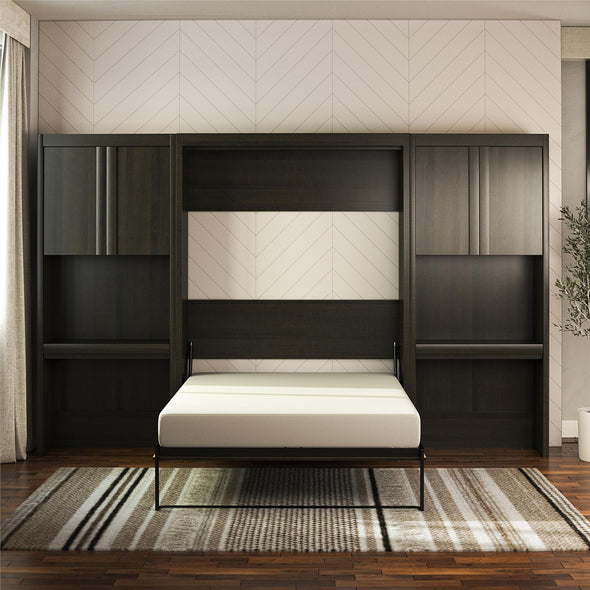 Paramount Full Wall Bed Bundle with 2 Vanity/Desk Side Cabinets - Espresso - Full