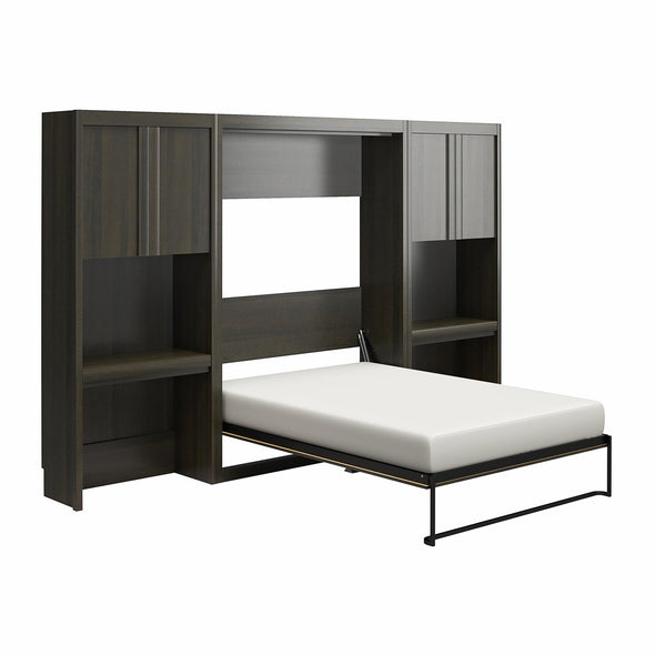 Paramount Full Wall Bed Bundle with 2 Vanity/Desk Side Cabinets - Espresso - Full