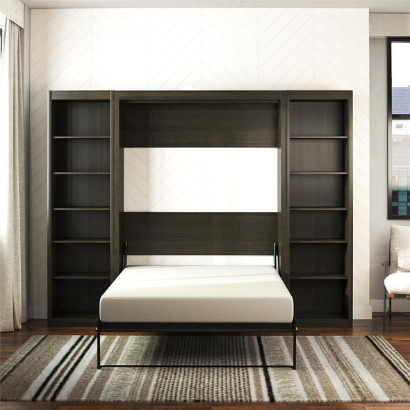 Paramount Full Wall Bed Bundle with 2 Open Storage Side Cabinets - Espresso - Full