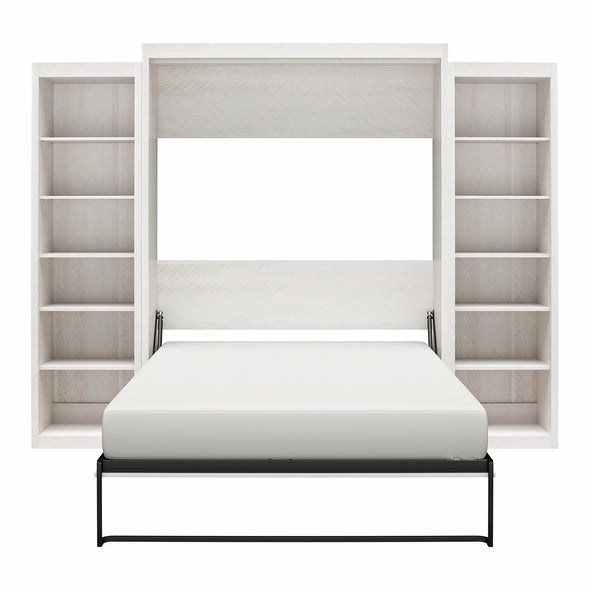 Signature Sleep Paramount Queen Wall Bed Bundle with 2 Open Storage Side Cabinets - Ivory Oak - Queen