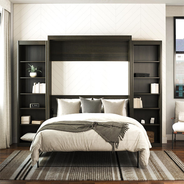 Signature Sleep Paramount Queen Wall Bed Bundle with 2 Open Storage Side Cabinets - Espresso - Queen