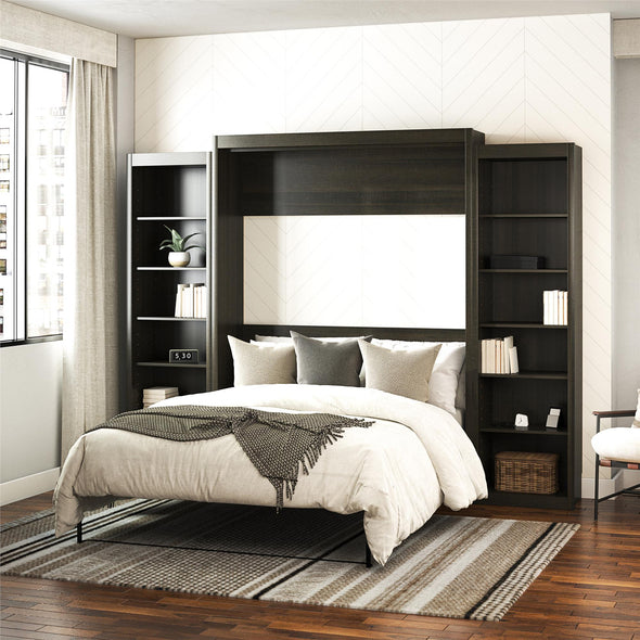 Signature Sleep Paramount Queen Wall Bed Bundle with 2 Open Storage Side Cabinets - Espresso - Queen