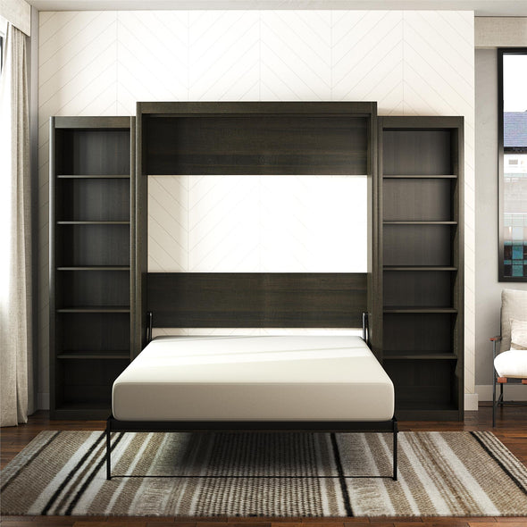 Signature Sleep Paramount Queen Wall Bed Bundle with 2 Open Storage Side Cabinets - Espresso - Queen