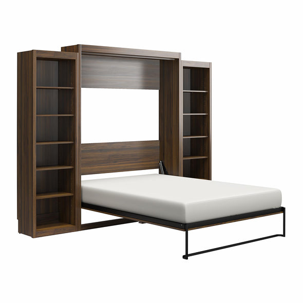 Signature Sleep Paramount Queen Wall Bed Bundle with 2 Open Storage Side Cabinets - Columbia Walnut - Queen