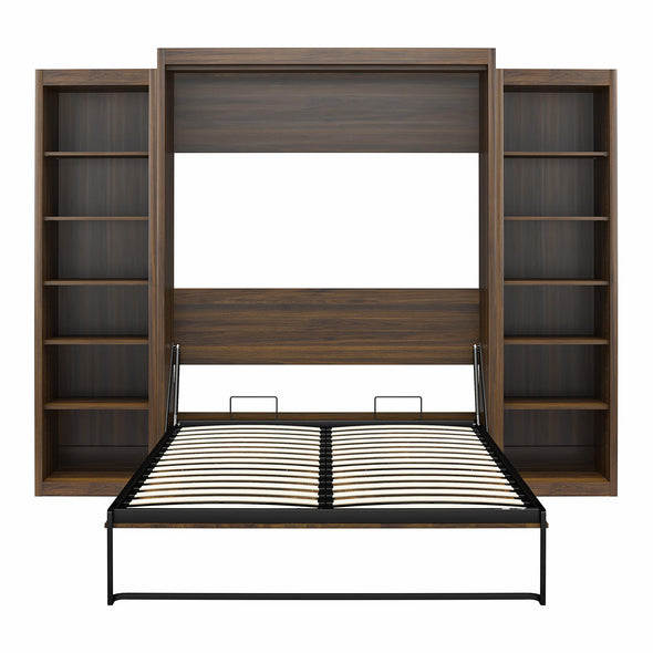 Signature Sleep Paramount Queen Wall Bed Bundle with 2 Open Storage Side Cabinets - Columbia Walnut - Queen