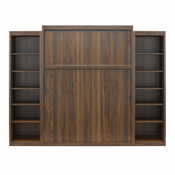 Signature Sleep Paramount Queen Wall Bed Bundle with 2 Open Storage Side Cabinets - Columbia Walnut - Queen