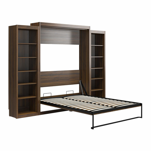 Signature Sleep Paramount Queen Wall Bed Bundle with 2 Open Storage Side Cabinets - Columbia Walnut - Queen