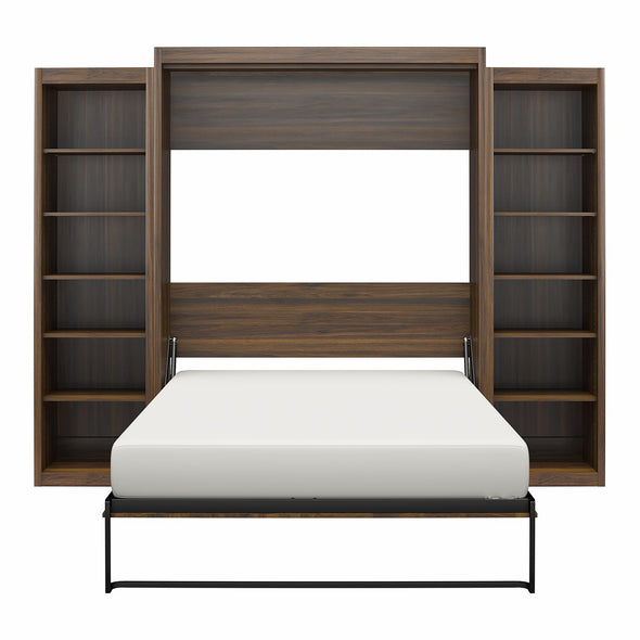 Signature Sleep Paramount Queen Wall Bed Bundle with 2 Open Storage Side Cabinets - Columbia Walnut - Queen