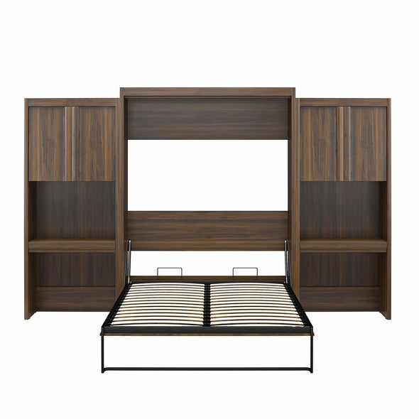 Signature Sleep Paramount Queen Wall Bed Bundle with 2 Vanity/Desk Storage Cabinets with Drawers - Columbia Walnut - Queen