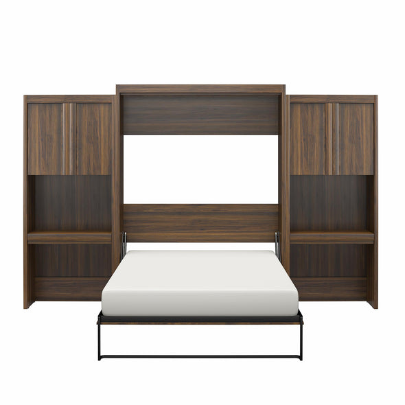 Signature Sleep Paramount Queen Wall Bed Bundle with 2 Vanity/Desk Storage Cabinets with Drawers - Columbia Walnut - Queen