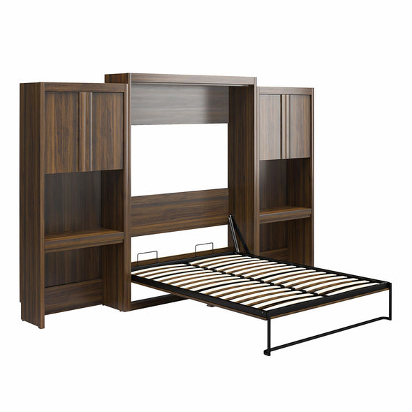 Signature Sleep Paramount Queen Wall Bed Bundle with 2 Vanity/Desk Storage Cabinets with Drawers - Columbia Walnut - Queen