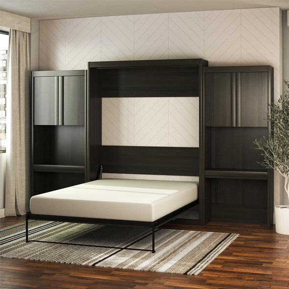 Signature Sleep Paramount Queen Wall Bed Bundle with 2 Vanity/Desk Storage Cabinets with Drawers - Espresso - Queen