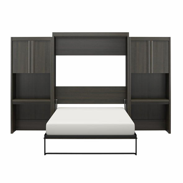 Signature Sleep Paramount Queen Wall Bed Bundle with 2 Vanity/Desk Storage Cabinets with Drawers - Espresso - Queen