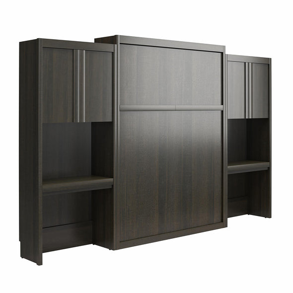 Signature Sleep Paramount Queen Wall Bed Bundle with 2 Vanity/Desk Storage Cabinets with Drawers - Espresso - Queen