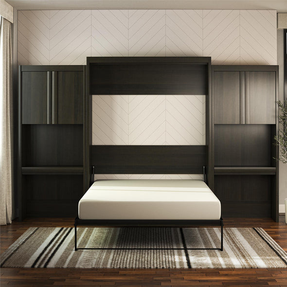 Signature Sleep Paramount Queen Wall Bed Bundle with 2 Vanity/Desk Storage Cabinets with Drawers - Espresso - Queen