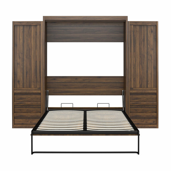 Signature Sleep Paramount Queen Wall Bed Bundle with 2 Armoire Side Cabinets - Columbia Walnut - Queen