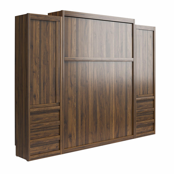 Signature Sleep Paramount Queen Wall Bed Bundle with 2 Armoire Side Cabinets - Columbia Walnut - Queen