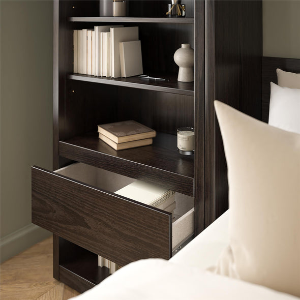 Paramount Queen Wall Bed Bundle, 2 Bedside Bookcase Cabinets & Slide-Out Nightstands - Espresso