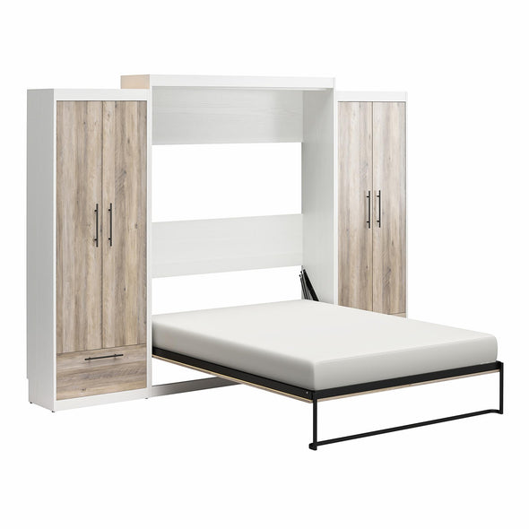 Pinnacle Queen Wall Bed Bundle with 2 Wardrobe Side Cabinets  - Gray Oak - Queen