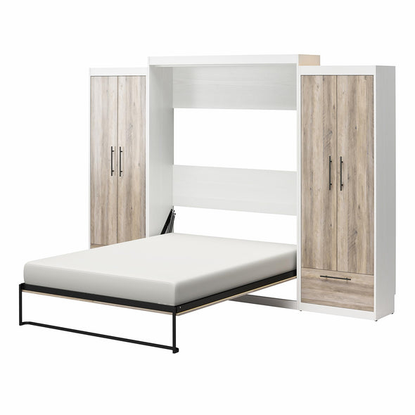 Pinnacle Queen Wall Bed Bundle with 2 Wardrobe Side Cabinets  - Gray Oak - Queen