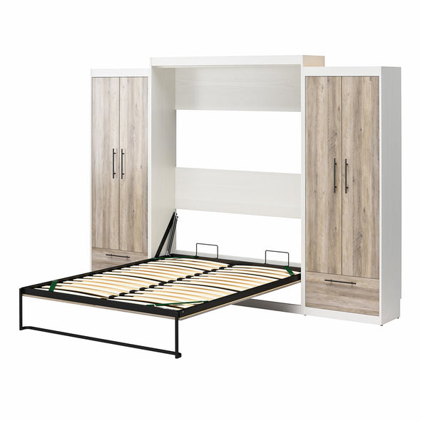 Pinnacle Queen Wall Bed Bundle with 2 Wardrobe Side Cabinets  - Gray Oak - Queen