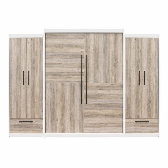 Pinnacle Queen Wall Bed Bundle with 2 Wardrobe Side Cabinets  - Gray Oak - Queen