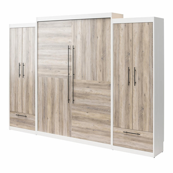 Pinnacle Queen Wall Bed Bundle with 2 Wardrobe Side Cabinets  - Gray Oak - Queen