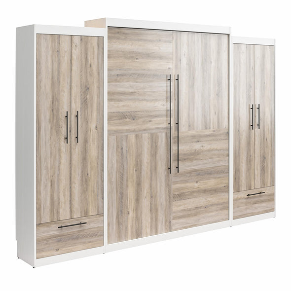 Pinnacle Queen Wall Bed Bundle with 2 Wardrobe Side Cabinets  - Gray Oak - Queen