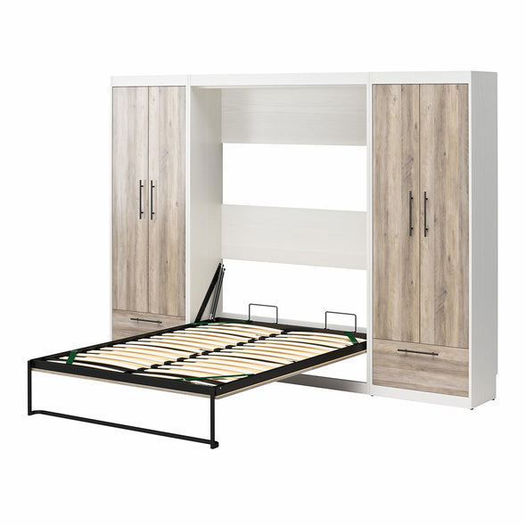 Pinnacle Full Wall Bed Bundle with 2 Wardrobe Side Cabinets  - Gray Oak - Full