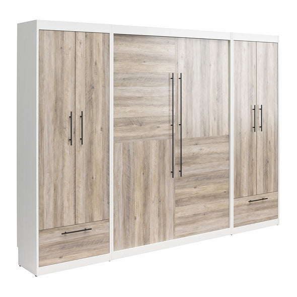 Pinnacle Full Wall Bed Bundle with 2 Wardrobe Side Cabinets  - Gray Oak - Full