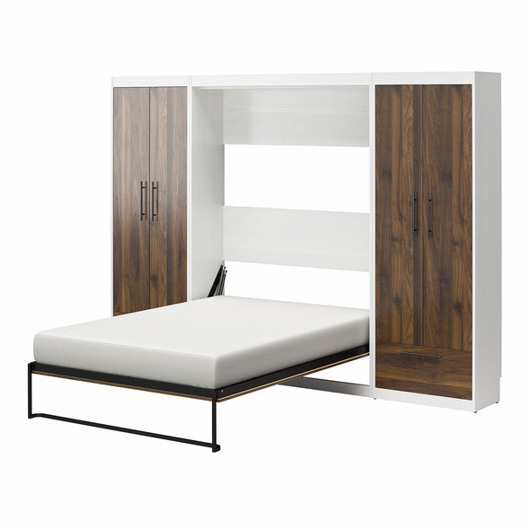 Pinnacle Full Wall Bed Bundle with 2 Wardrobe Side Cabinets  - Columbia Walnut - Full