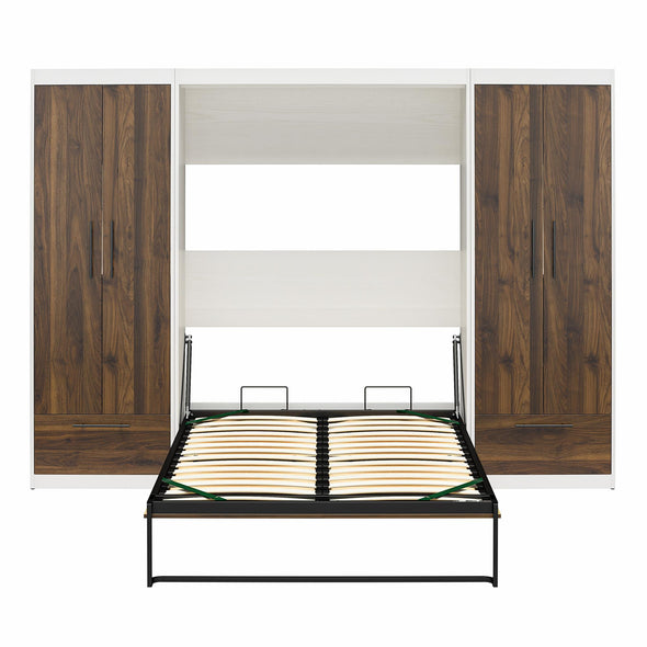 Pinnacle Full Wall Bed Bundle with 2 Wardrobe Side Cabinets  - Columbia Walnut - Full