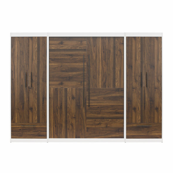 Pinnacle Full Wall Bed Bundle with 2 Wardrobe Side Cabinets  - Columbia Walnut - Full