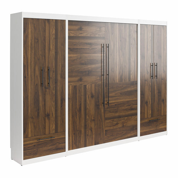 Pinnacle Full Wall Bed Bundle with 2 Wardrobe Side Cabinets  - Columbia Walnut - Full