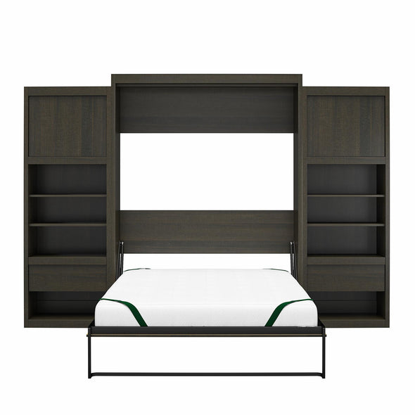 Paramount Queen Wall Bed Bundle with 2 Bedside Storage Cabinets & 8" Memory Foam Mattress - Espresso - Queen