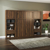 Paramount Full Wall Bed Bundle with 2 Bedside Bookcase Cabinets & Slide-Out Nightstands - Columbia Walnut