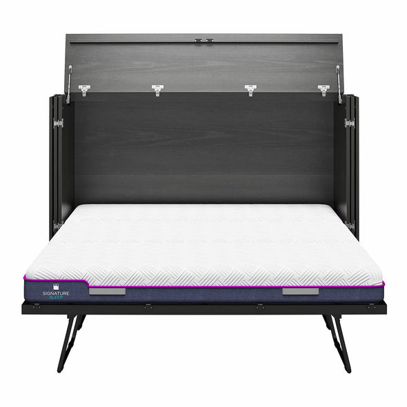 Paramount Queen Trifold Cabinet Bed with Mattress and Storage Drawers - Black Oak - Queen