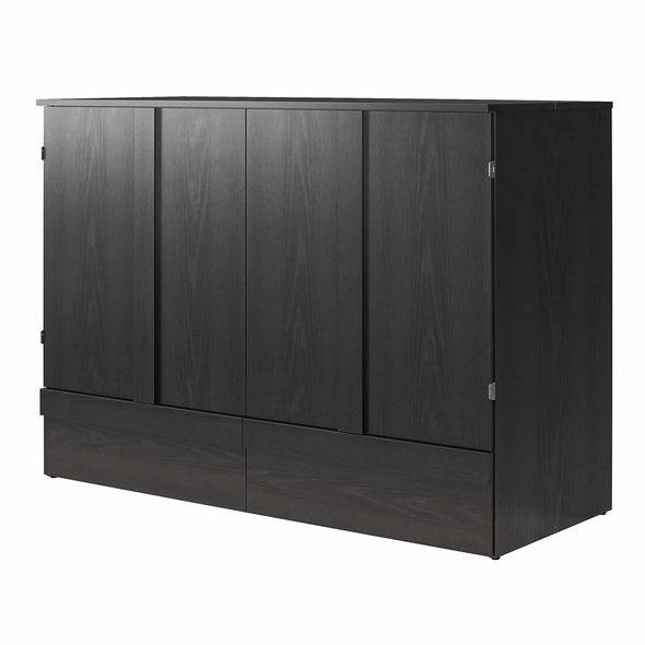 Paramount Queen Trifold Cabinet Bed with Mattress and Storage Drawers - Black Oak - Queen