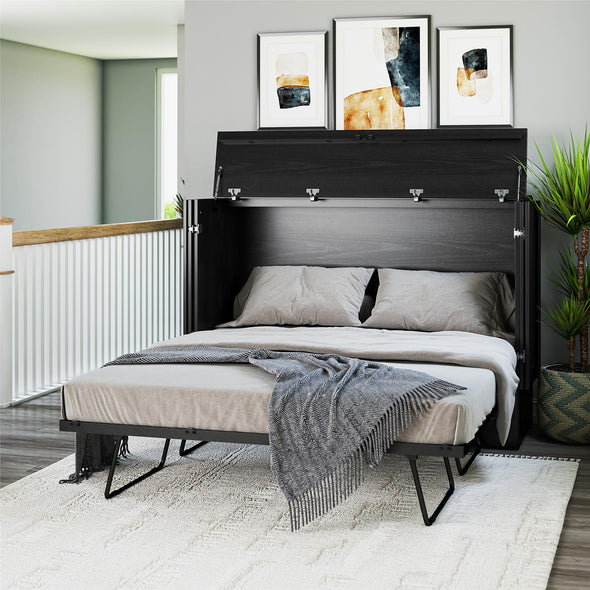 Paramount Queen Trifold Cabinet Bed with Mattress and Storage Drawers - Black Oak - Queen