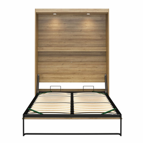 Impressions Full Wall Bed with Gallery Shelf & Touch Sensor LED Lighting - Natural