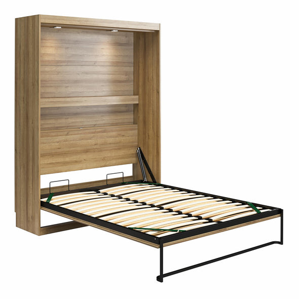 Impressions Full Wall Bed with Gallery Shelf & Touch Sensor LED Lighting - Natural